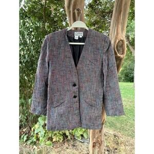 Vintage 90s Atrium Collection Women's Tweed Jacket Multicolor Blazer Coat 9/10